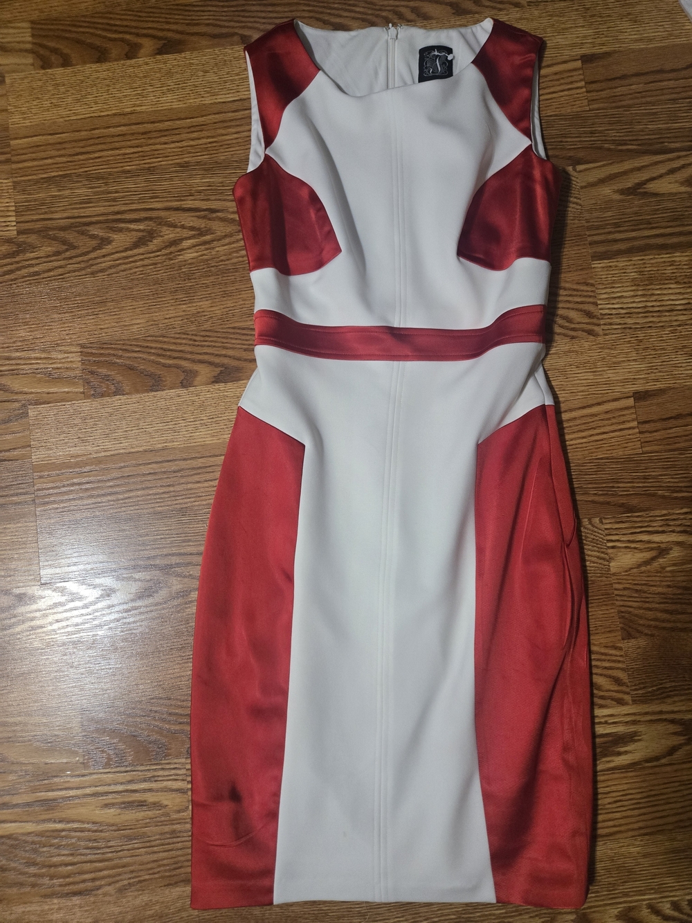 Jax White and Red Colorblock Midi Sheath Dress